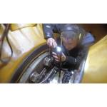Hydrex diver/technician taking shaft weardown reading.