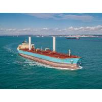 A cargo vessel with Flettner rotors – a modern equivalent to sails. Flettner rotors are smooth cylinders with discs that spin as wind passes at right angles across it. (Photo: Norsepower)