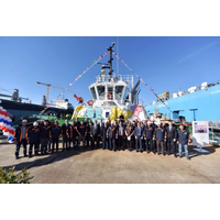 Ceremonial launch of Sanmar’s Bogaçay38 tug (Photo: Caterpillar Marine)