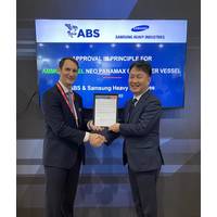 Ezekiel Davis, ABS Vice President of Regional Business Development in Europe, and Seongil Oh, Samsung Heavy Industries Executive Vice President and CMO, at the Posidonia International Shipping Exhibition. Photo courtesy ABS