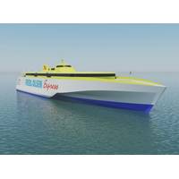 Two new high-speed ferries to be run by Spanish ferry operator Fred. Olsen are each to be powered by four MTU 20-cylinder 8000 M71L engines from Rolls-Royce. The ferries will be 117m trimarans, designed by Austal Australia, and are to ply the waters around the Canary Islands from 2020. (Image: Rolls-Royce Power Systems)