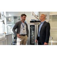 ionn Iversen, Chief Scientist at NORCE and Svenn Kjetil Haveland, VP of Development Projects at Corvus Energy, discuss the research project “Optimized Hydrogen Powered Maritime Mobility” or “OptHyMob” for short, to coordinate the operation of hydrogen fuel cells and batteries for optimum lifetime and lower total cost of ownership. (Photo: Corvus Energy)