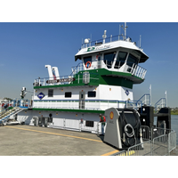 Kirby Inland Marine's Green Diamond—the United States' first plug-in hybrid electric inland towboat—was christened on August 25, 2023 in Houston. (Photo: Corvus Energy)