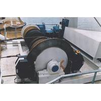 A luffing and trolley travel hoist for bagged material used by two vessel loaders at Lake Charles, Louisiana. The hoists are fitted with Dellner SKP service brakes with mounting stands installed between the hoist motors and the reduction gears. The brakes were also manufactured with extra protection to prevent corrosion from sea water.