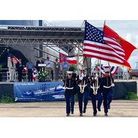 Members of the U.S. Navy Seabees Color Guard present colors at the Q-LNG 4000 naming ceremony at VT Halter Marine (Photo: VT Halter Marine)