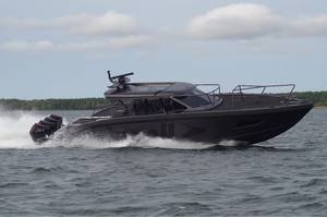 M15Q conducting maneuverability and high speed test runs. Photo courtesy Marell Boats of Sweden