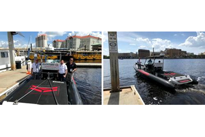 
The Dockmate team (left) demonstrated the latest wireless
propulsion control technology at IBEX in Tampa last week (Photo: Dockmate) 