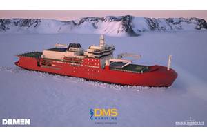 A graphic of the new icebreaker in the ice (Image: Damen/DMS Maritime/Knud E Hansen A/S).