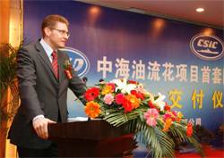 Michael N. Filous, Head of Medium-Speed License Support, MAN Diesel & Turbo China,delivering his speech at the ceremony in China. Since the event, Filous has been appointed as the new Head of Power Management (PM) within MAN Diesel & Turbo’s Power Plant business unit.