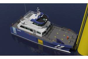 A number of CTVs being constructed in the U.S., including those being built by Blount Boats for American Offshore Services, have been described as “hybrid-ready”. (Image: American Offshore Services)