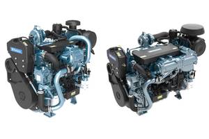 Perkins E44 Electronic Auxiliary Marine Engine (left) and  Perkins E70B Electronic Auxiliary Marine Engine (right). (Image: Perkins)