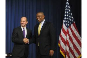 TOTE President and CEO Anthony Chiarello (left) with U.S. Secretary of Transportation Anthony Foxx