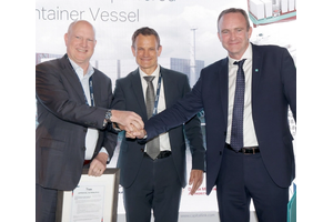 Left to right: John McDonald, ABS President and COO; Claus W. Graugaard, Chief Technology Officer, Onboard Vessel Solutions at the Mærsk Mc-Kinney Møller Center for Zero Carbon Shipping; Andy McKeran, Chief Commercial Officer of Lloyd’s Register. (Photo: LR)
