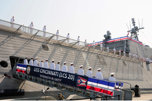Shown is the USS CINCINNATI at its commissioning on October 5, 2019 in Gulfport, 
Mississippi. U.S. Navy photo by Chief Mass Communication Specialist Rosalie Chang
