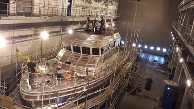 The FPB 23 customs vessel in the Tamsen Maritim shipyard (Photo: Tamsen Maritim)