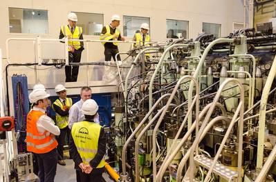The demonstration of the ME-LGI concept engine at MAN's Diesel Research Centre in Copenhagen (Image courtesy of MAN Diesel & Turbo)