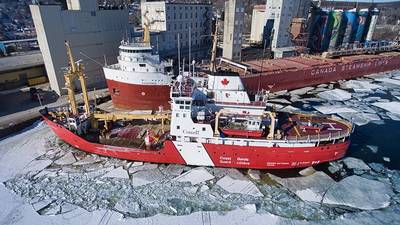 CCGS Griffon carrying out icebreaking duties in the Port of Midland, Ontario (Photo: Thordon Bearings)