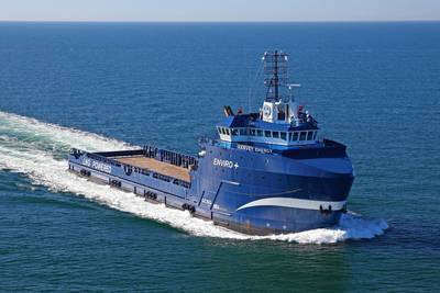 Harvey Energy is the first PSV in the Americas to be retrofitted for hybrid propulsion. (Photo: Harvey Gulf)