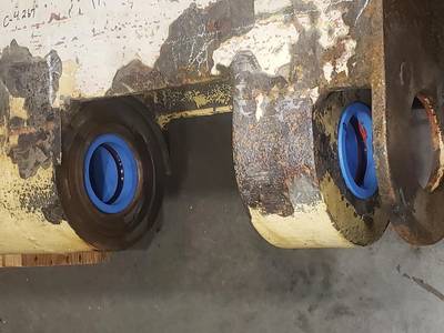 ThorPlas-Blue bearings installed in an articulating rudder with Thorseals in-situ - Credit: Thordon Bearings