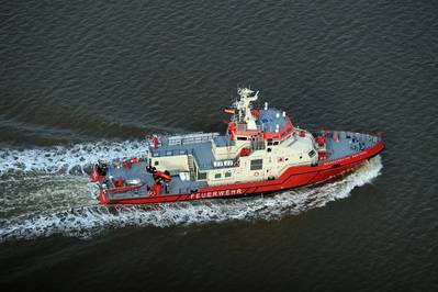 Following the delivery of fireboat “Branddirektor Westphal”, the Hamburg Port Authority (HPA) has ordered two more fire-fighting vessels
Photo Credit: Fassmer 
