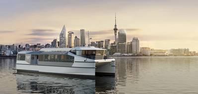 EV Maritime’s EVM200 battery electric commuter fast ferry, of which the first two are nearing completion in New Zealand for public transportation authority Auckland Transport. (Image: EV Maritime)