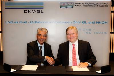 N-KOM’s CEO Chandru Rajwani and Dr Henrik O. Madsen, DNV GL’s Group President and Chief Executive Officer, signed the memorandum. (Photo: Laurence Tissot)