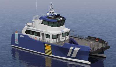 Rendering of AOS Wind Farm Crew Transfer Vessel