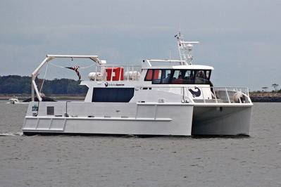 The 19 m research vessel ‘Spirit of the Sound’ runs virtually silently on hybrid electric power for two-hour study cruises on Long Island Sound.