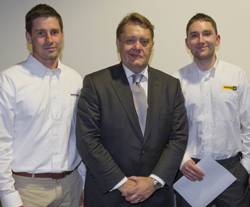 left to right: Sam Reid, Finning Power Systems, John Hayes, John Hayes, Minister of State for Further Education, Skills and Lifelong Learning and Richard Buzza, Finning Power Systems.