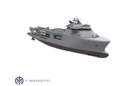 The new SDO-SuRS (Special and Diving Operations - Submarine Rescue Ship) to be built by the Italian shipyard T.Mariotti for the Italian navy. Image courtesy Kongsber/T. Mariotti