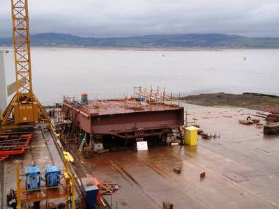 The keel of the third hybrid ferry at Ferguson Marine Engineering (Photo: CMAL)