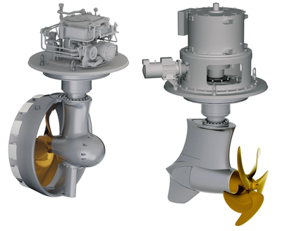 The Schottel Rudderpropeller (SRP), left, and the Schottel EcoPeller (SRE) (Image: Schottel)