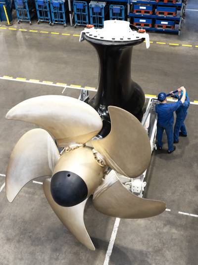 The hydrodynamically optimized design allows the thruster to produce maximum steering forces and enables top values in terms of overall efficiency and course keeping ability, Schottel says ©Schottel