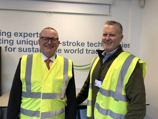Bjarne Foldager (right), SVP, head of two stroke business at MAN ES hosted Maritime Reporter in Copenhagen for a look behind the scenes at its ammonia engine test bed &amp; facilities. Image courtesy MAN ES