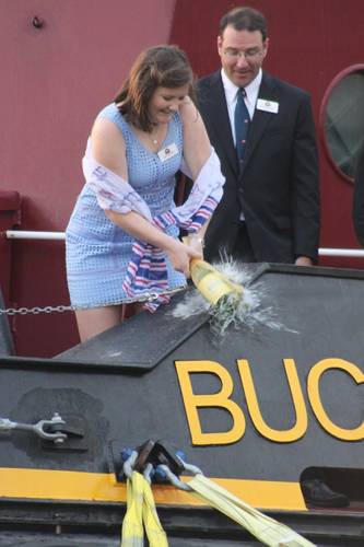 Buckley’s McAllister's daughter Janet (6th generation) completes the champagne christening honors. (Photo: Greg Trauthwein)