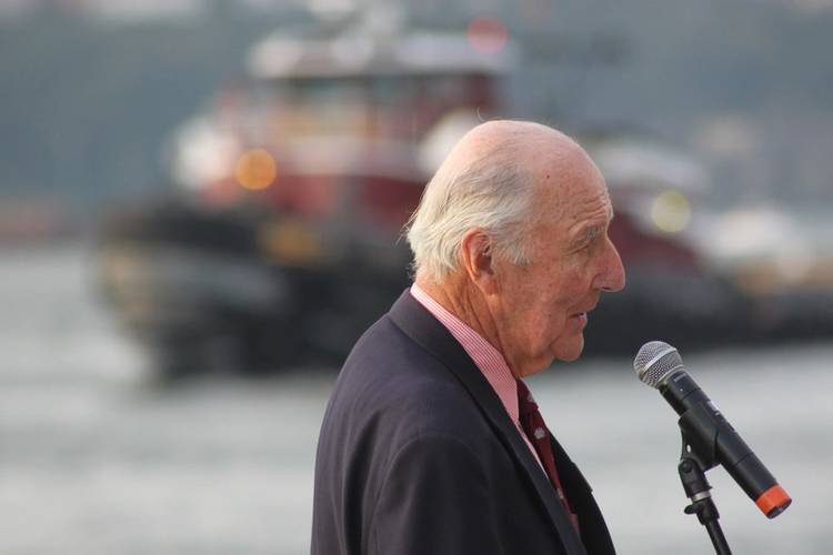 Captain Brian McAllister addressing the audience at the company's 150th Anniversary celebration in New York City. (Photo: Greg Trauthwein)