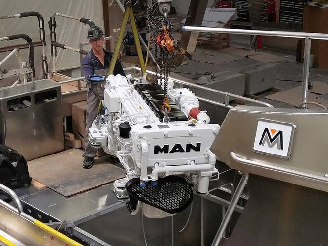 The D2676 LE433 MAN engine for the Mavrik LT32 is the latest generation of in-line six-cylinder engines and the first one to roll off the production line. (Photo: MAN Engines)