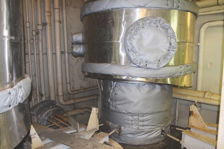 The fully insulated and cladded scrubber section in position on board ship. (Photo: Goltens)