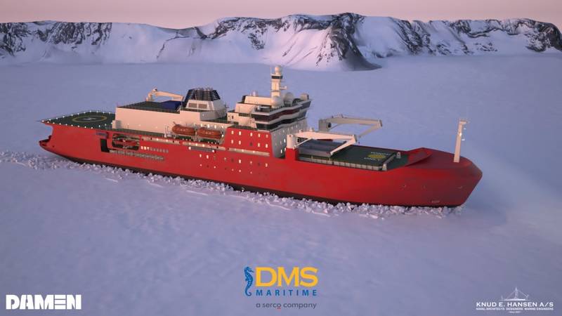 A graphic of the new icebreaker in the ice (Image: Damen/DMS Maritime/Knud E Hansen A/S).