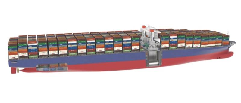 The PERFECt Piston Engine Room Free Efficient Containership has been jointly developed by GTT, CMA CGM and DNV GL. Its operation is based on combined gas and steam (COGAS) technology. (Graphic courtesy of DNV GL)