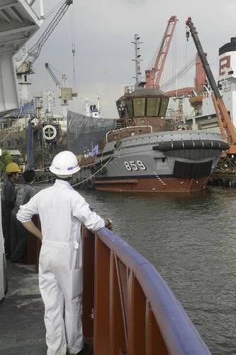 A recently launched tug at the busy ASIMAR shipyard. Image courtesy Cummins/Thai Marine Department