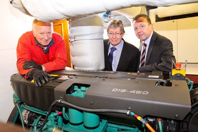 Left to right: Jeff Grice, Derek Bate and Bobby Pollock aboard Kathleen & May with new Volvo Penta engine (Photo: James Troop)