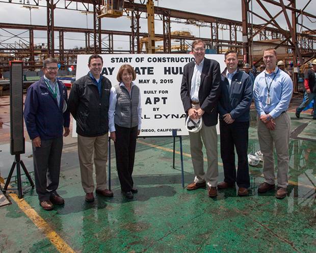 Left to right: Kevin Graney, Allen Fore, Congresswoman Susan Davis, Rob Kurz, Parker Larson and Dan Reed. (Photo: General Dynamics NASSCO)