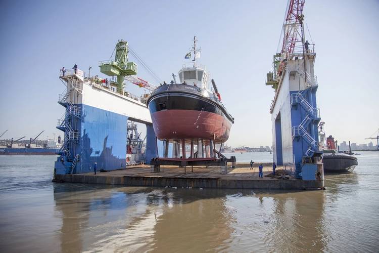 TNPA’s new tug, OSPREY, was launched and named at the Southern African Shipyards premises in Durban, South Africa.  (Photo: TNPA)