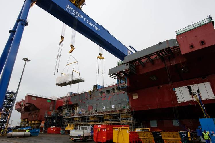 MT30 Gas Turbine Alternator lifted into the U.K. Royal Navy’s latest aircraft carrier HMS Prince of Wales (Photo: John Linton)