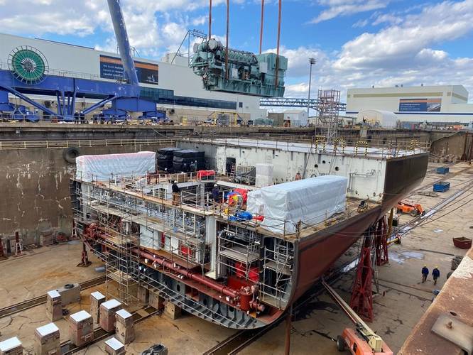 Wabtec power being installed at Philly Shipyard on the NSMV number one, Empire State. Photo courtesy Philly Shipyard