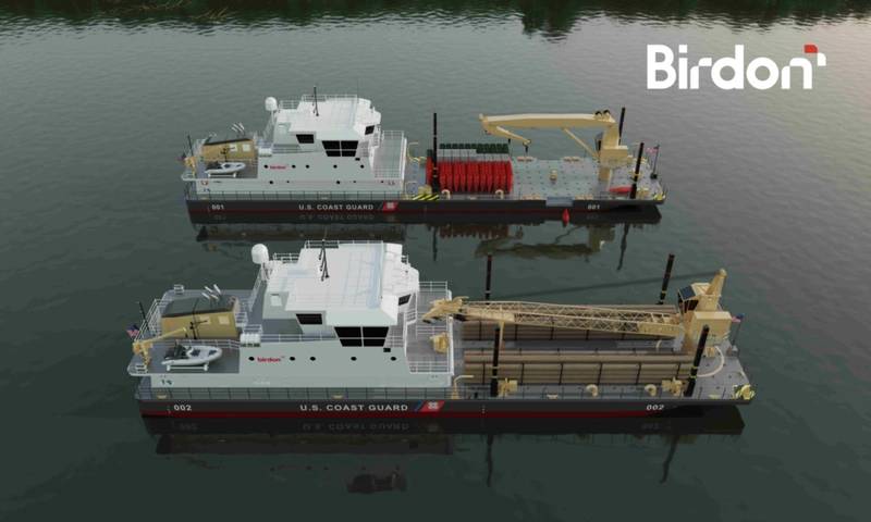 Two Waterways Commerce Cutter variants - an Inland Construction Tender (top) and River Buoy Tender (bottom) (Credit: Birdon America)